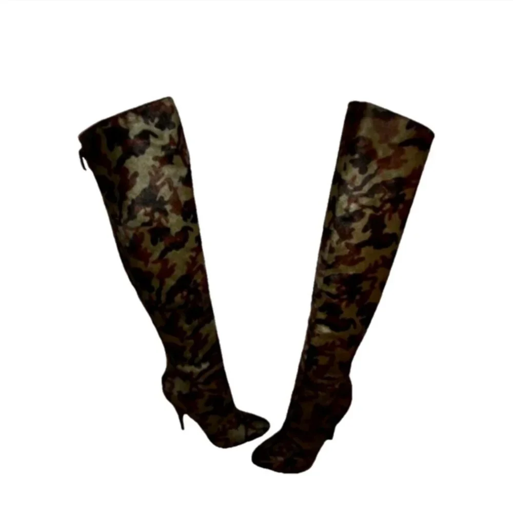 NWOB Nine West Bam Camo Calf Hair Over The Knee Boots